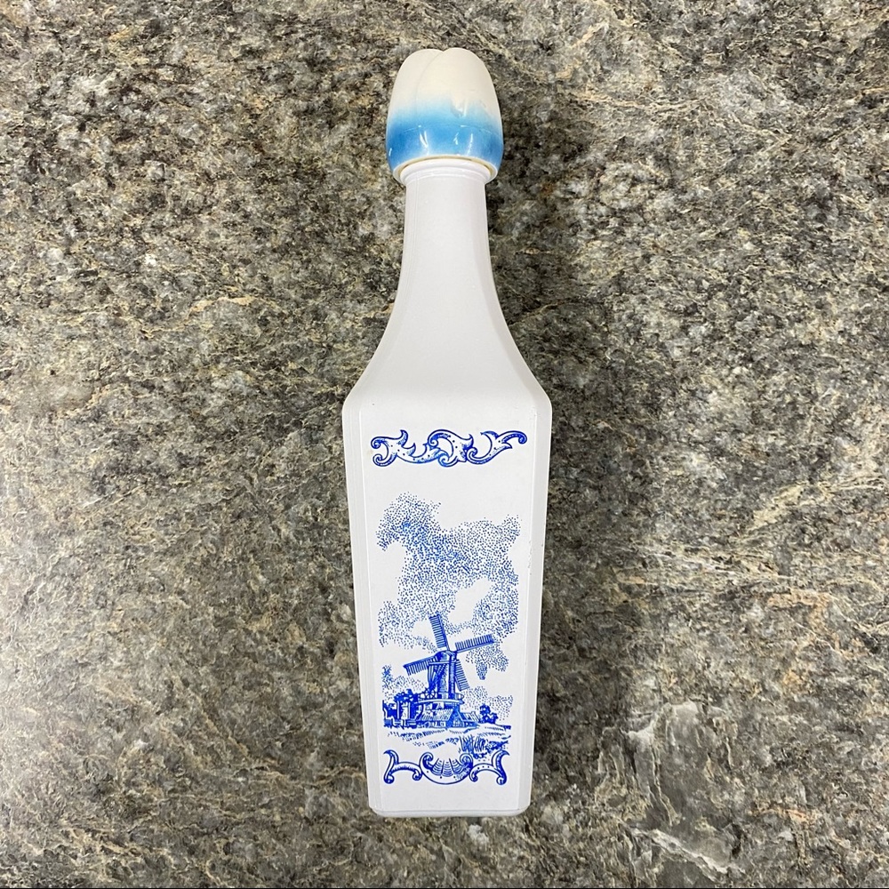 Vintage Dutch Windmill Pattern Glass Liquor Bottle, Tulip Lid, Blue and …